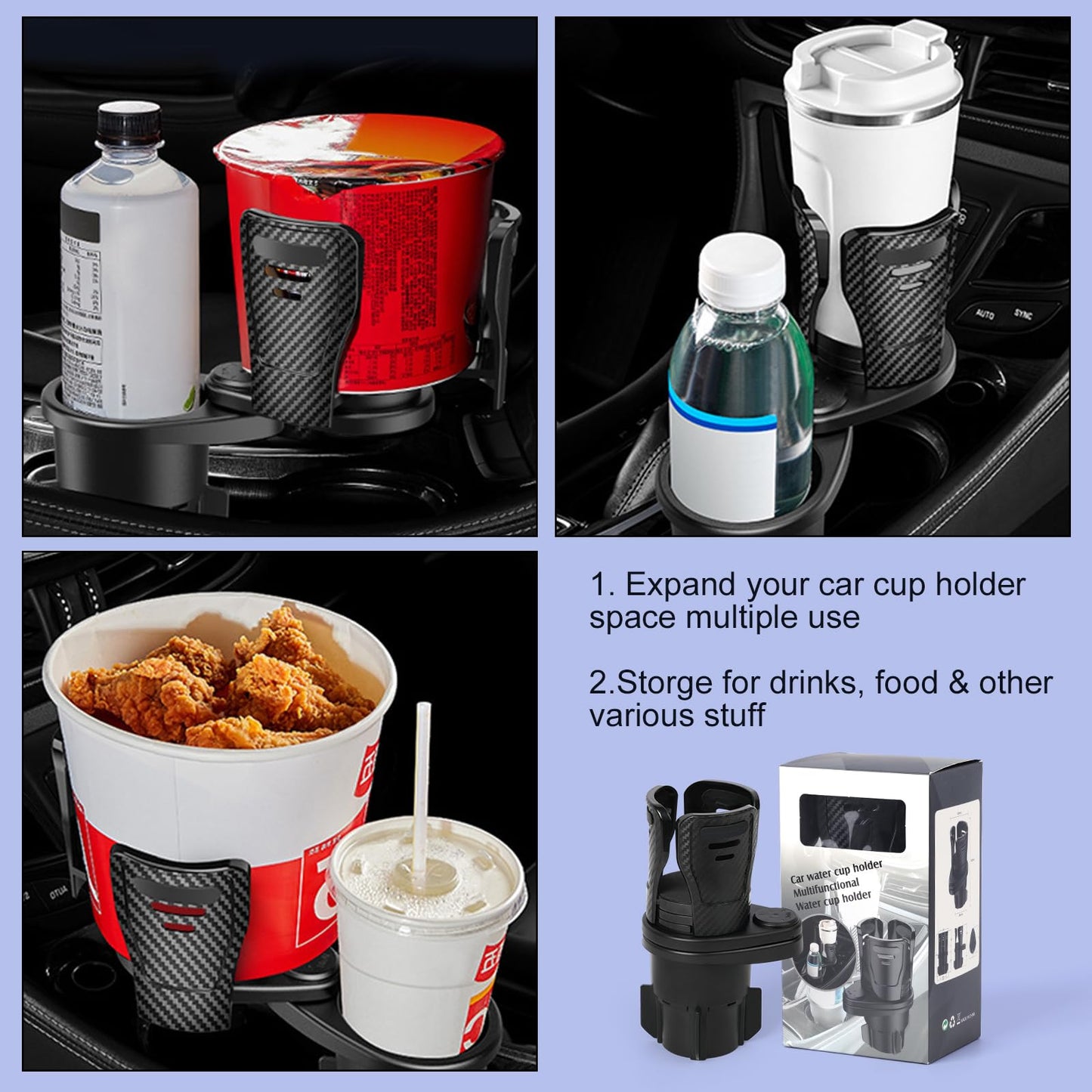 Dual Cup Holder Expander with 360° Rotating Tray – Adjustable Drink & Snack Organizer for Cars, Trucks, SUVs and RVs (Black) - Image 8