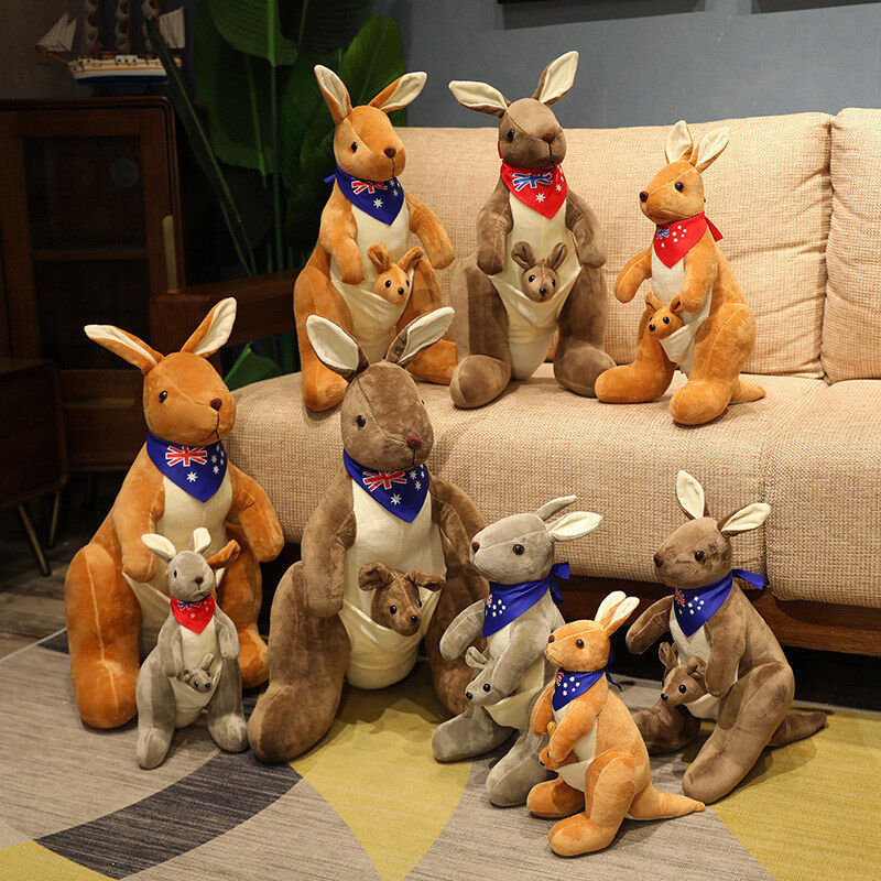 Kangaroo Stuffed Animal with Joey in Pouch & Australia Scarf - Soft Cuddly Plush Toy(45cm, light brown
)| Other Colors Available in Store - Image 9