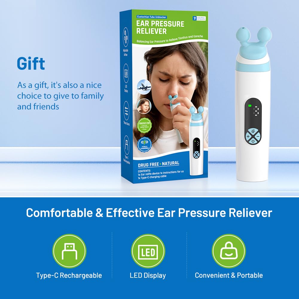 Electric Ear Pressure Relief Device – 3-Mode Adjustable Airflow for Travel, Diving & Altitude – Eustachian Tube Unblocker with LED Display & Type-C Charging (White) - Image 9