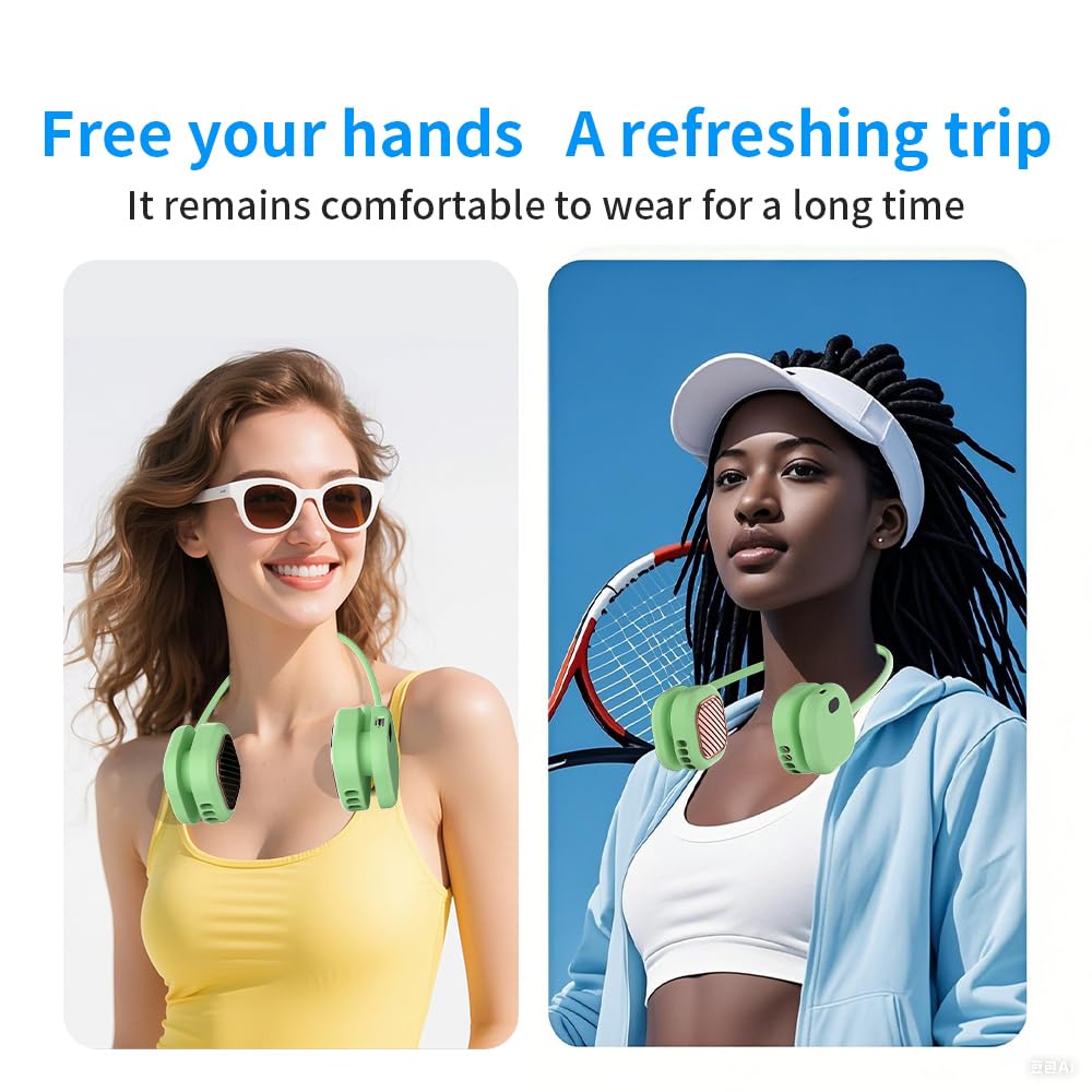 Portable Neck Fan with 5-Speed Adjustable Cooling – Lightweight Rechargeable Bladeless Fan for Travel, Outdoor, Gym, Office Use – Ultra-Quiet & Foldable (Green) - Image 8
