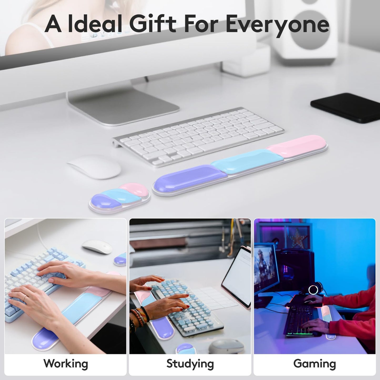 Ergonomic Gel Wrist Rest Set – Keyboard and Mouse Support Pad with Soft Cushioning for Office, Work, Gaming, and Study – Anti-Slip Base, Comfortable Design (Purple-Blue-Pink) - Image 8
