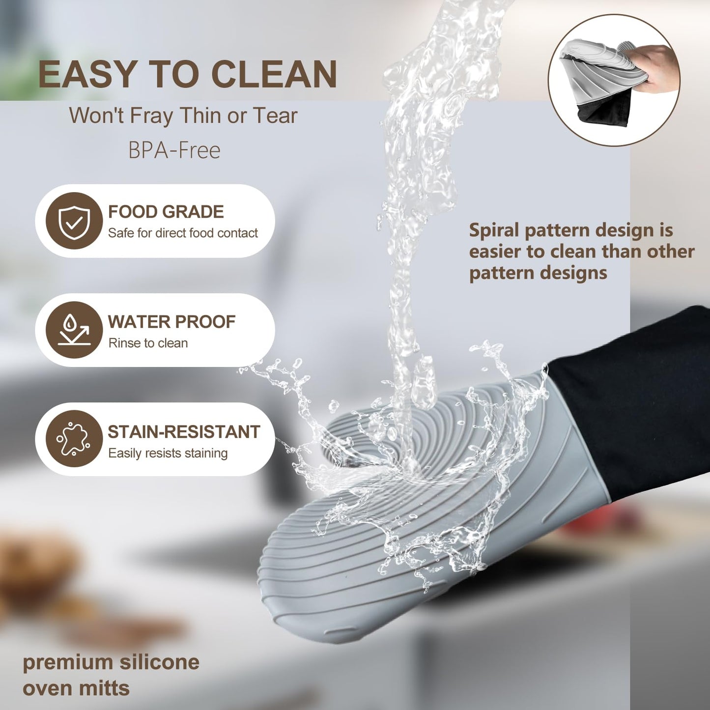 Premium Silicone Oven Mitts – Heat Resistant Up to 500°F, Non-Slip Grip, Easy to Clean, Food Grade & BPA-Free, Ideal for Grilling, Baking, Cooking, Microwave Use (Grey) - Image 8