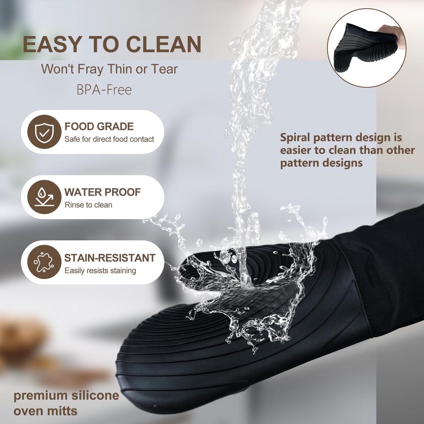 Premium Silicone Oven Mitts – Heat Resistant Up to 500°F, Non-Slip Grip, Easy to Clean, Food Grade & BPA-Free, Ideal for Grilling, Baking, Cooking, Microwave Use (Black) - Image 7