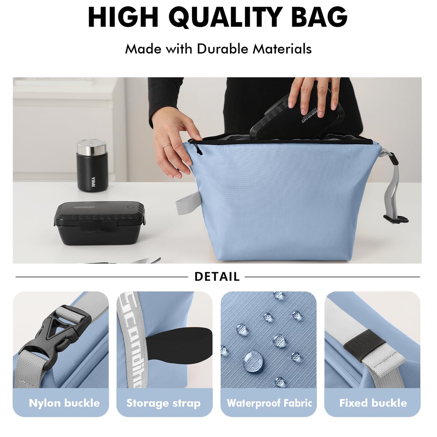 Foldable Lunch Bag – Reusable Insulated Cooler Tote with Waterproof Zipper, Leak-Proof Design, Lightweight & Compact, Ideal for Work, School, Picnic, Travel (Blue) - Image 4