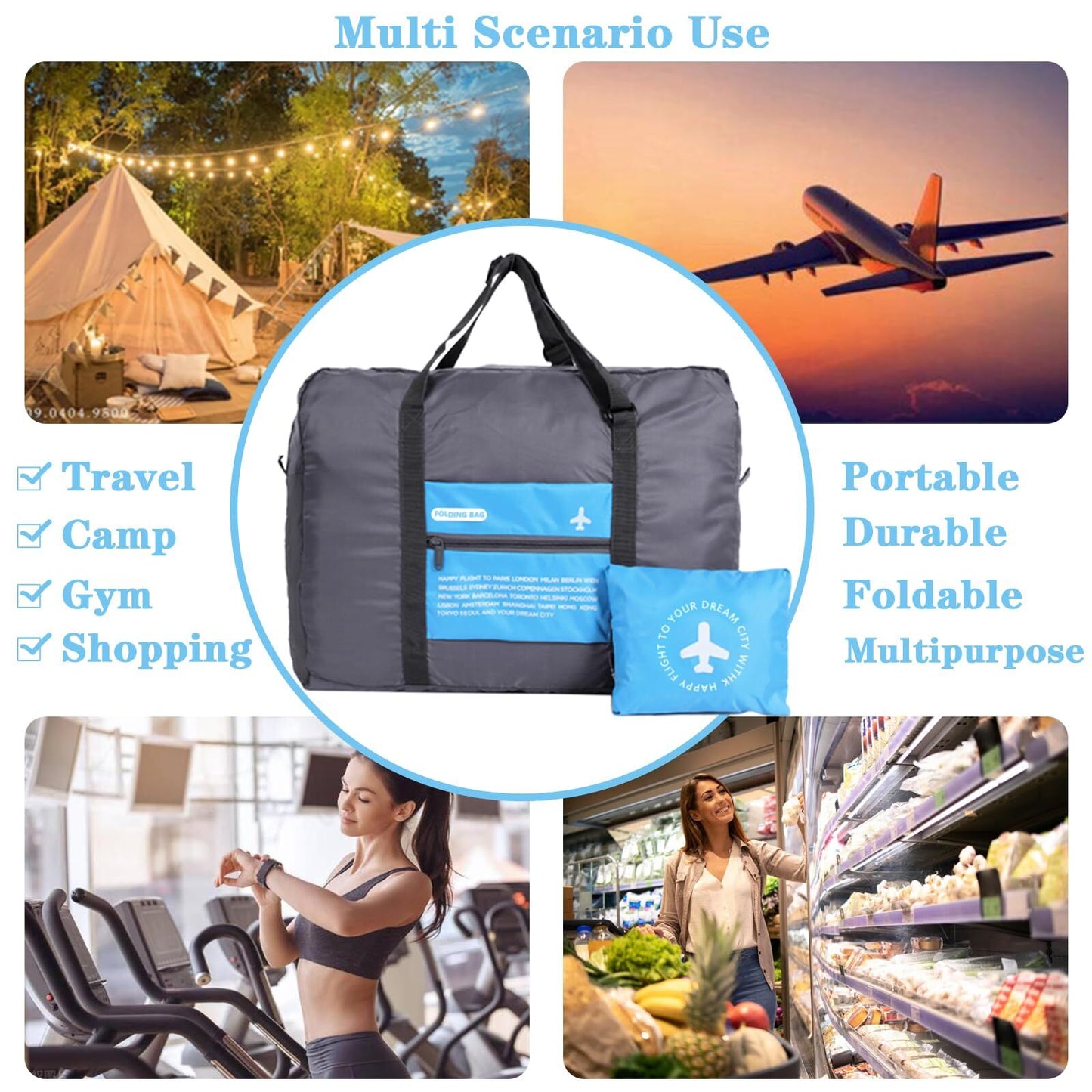 Compact Foldable Travel Duffel Bag – Lightweight Carry-On for Weekend Trips, Overnight & Gym Use (Blue) | Other Colors Available In-Store - Image 9