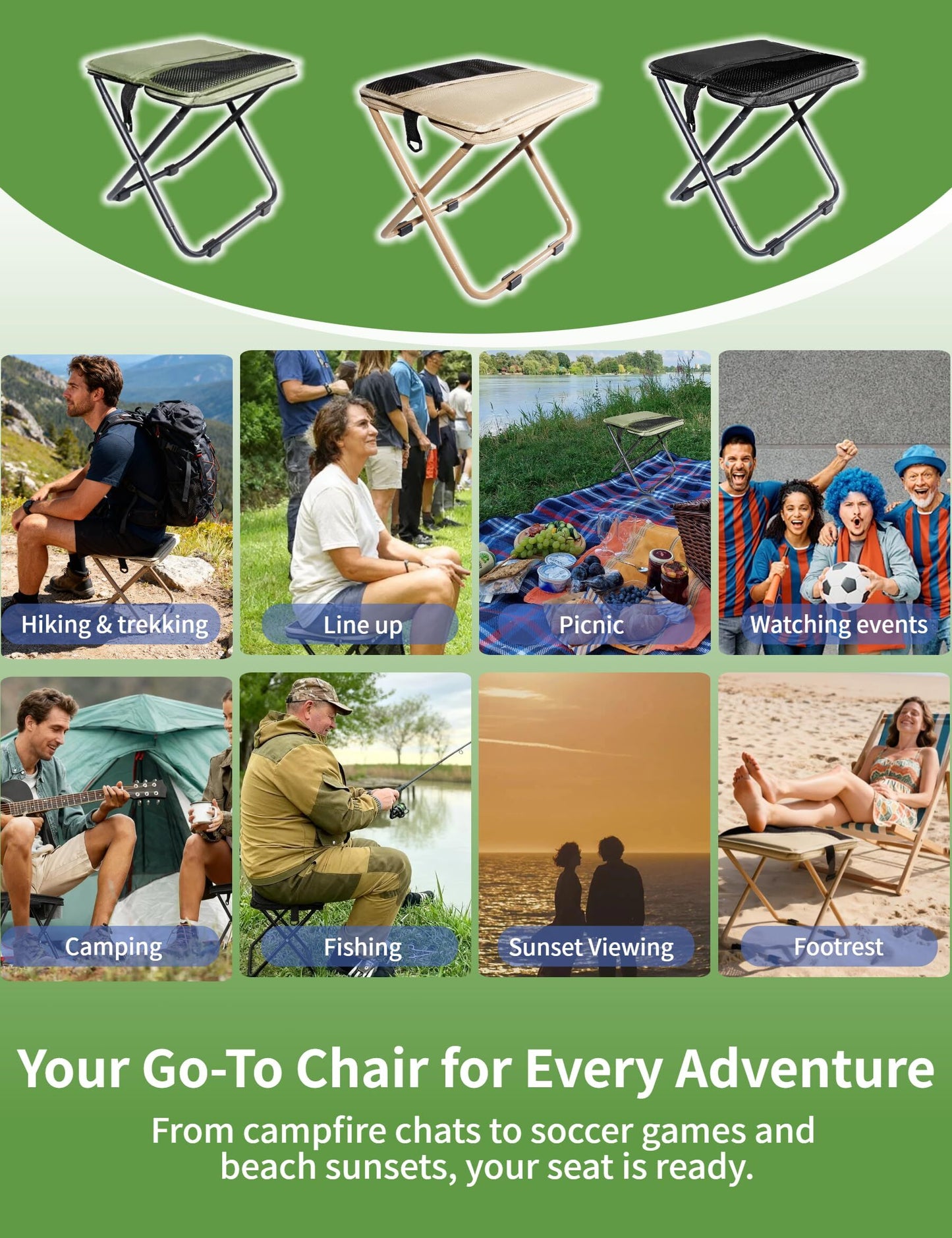 Black Portable Folding Chair – Compact Outdoor Stool for Camping, Fishing & Hiking | Lightweight Collapsible Seat with Carry Bag | Durable Steel Frame | Other Colours Available In-Store - Image 9