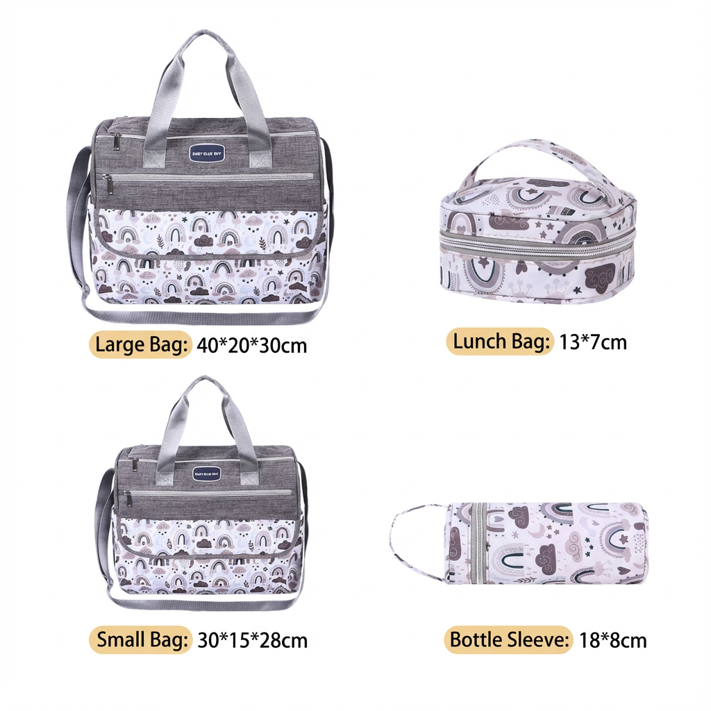 Newborn Diaper Bag Set with Changing Pad – 4-Piece Baby Organizer, Large Capacity Mom Backpack, Insulated Bottle Sleeve & Lunch Bag, Travel Diaper Bag for Moms (Grey) - Image 6