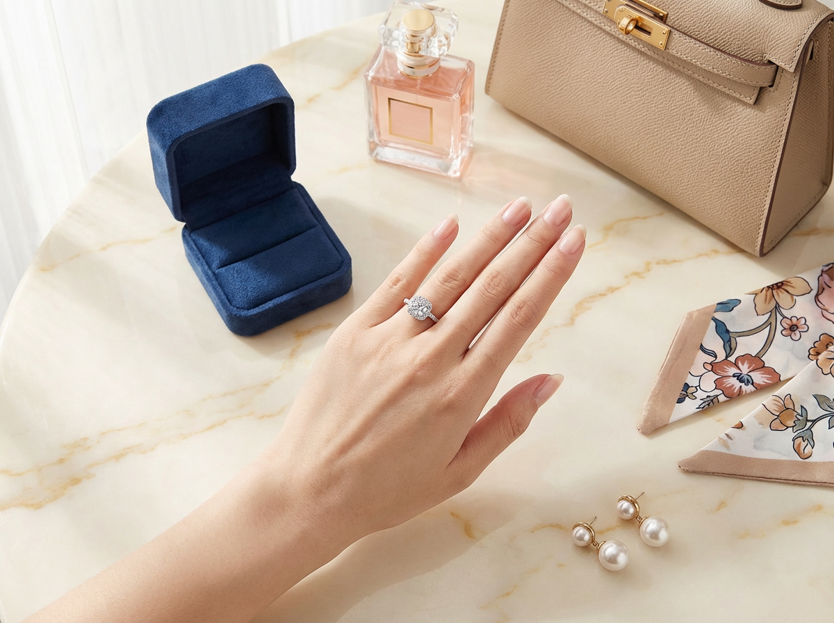 Elegant Square Moissanite Ring – 1 Carat Halo Design in S925 Sterling Silver | Adjustable Band for Women | Perfect Gift for Birthday, Anniversary or Everyday Elegance - Image 6