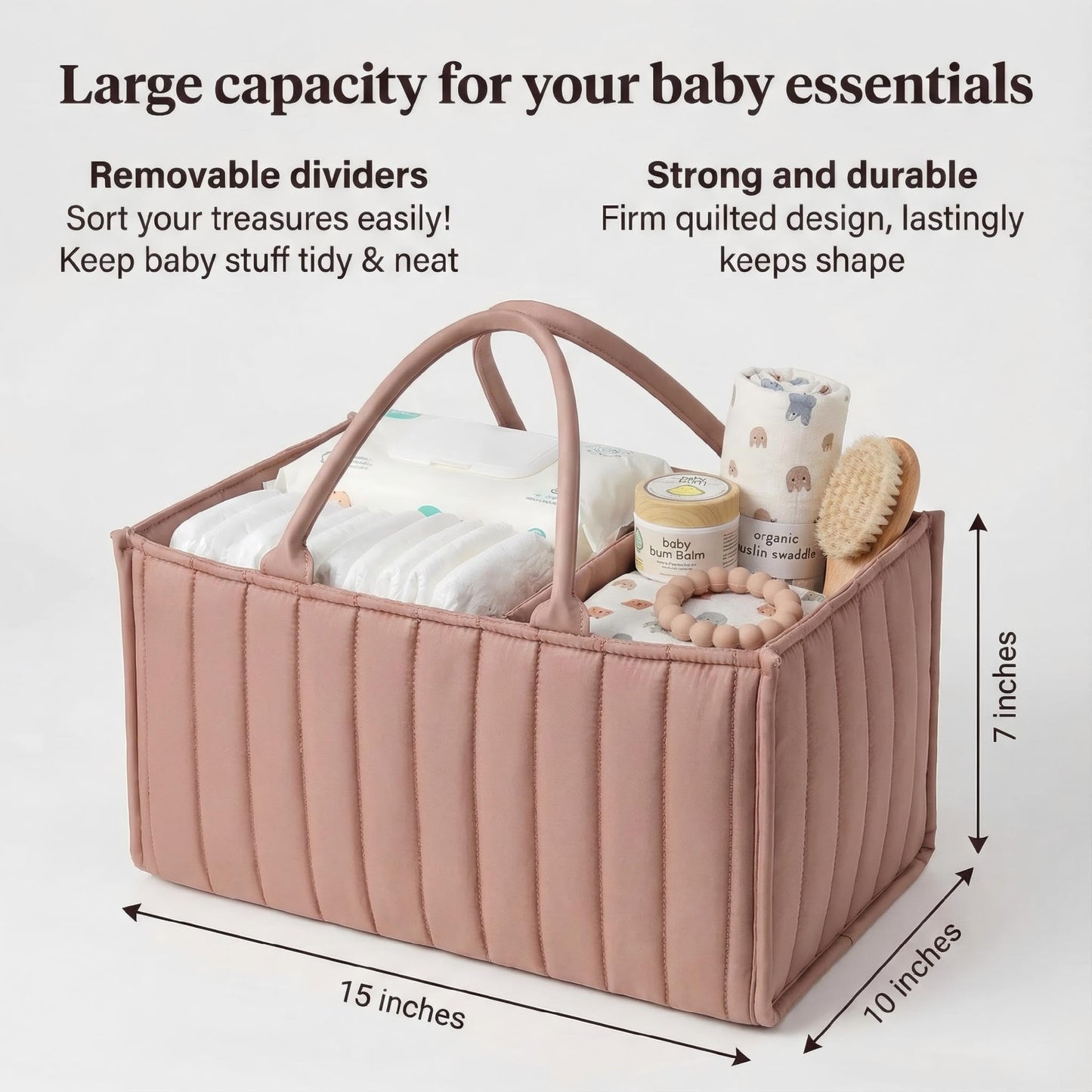 Large Baby Diaper Caddy Organizer – Stylish Storage Basket for Nursery, Changing Table & Travel – Portable Urn for Diapers, Wipes, Toys & Essentials (Pink) - Image 7