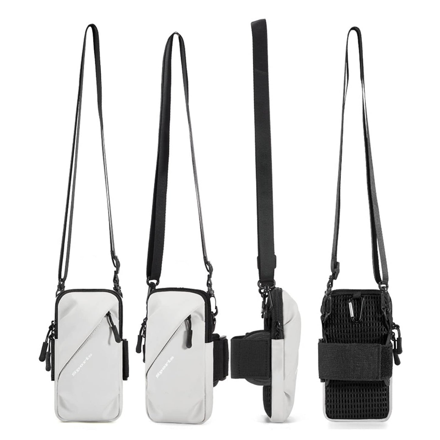 Universal Running Phone Arm Band – Waterproof, Dual Pocket, Adjustable Strap, Breathable Mesh, Fits Phones Up to 6.7 Inches, Crossbody & Waist Clip (Grey) - Image 8