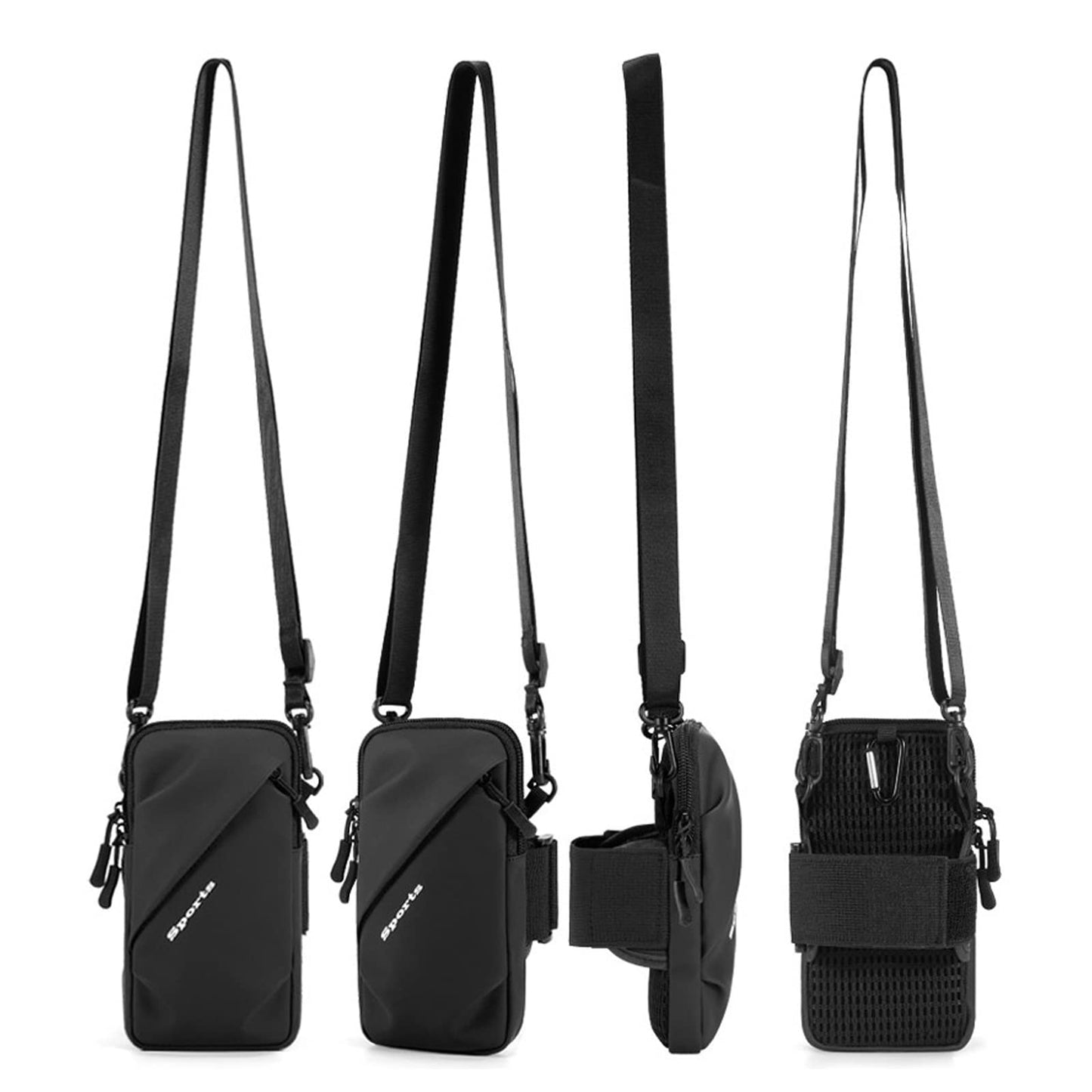 Universal Running Phone Arm Band – Waterproof, Dual Pocket, Adjustable Strap, Breathable Mesh, Fits Phones Up to 6.7 Inches, Crossbody & Waist Clip (Black) - Image 8