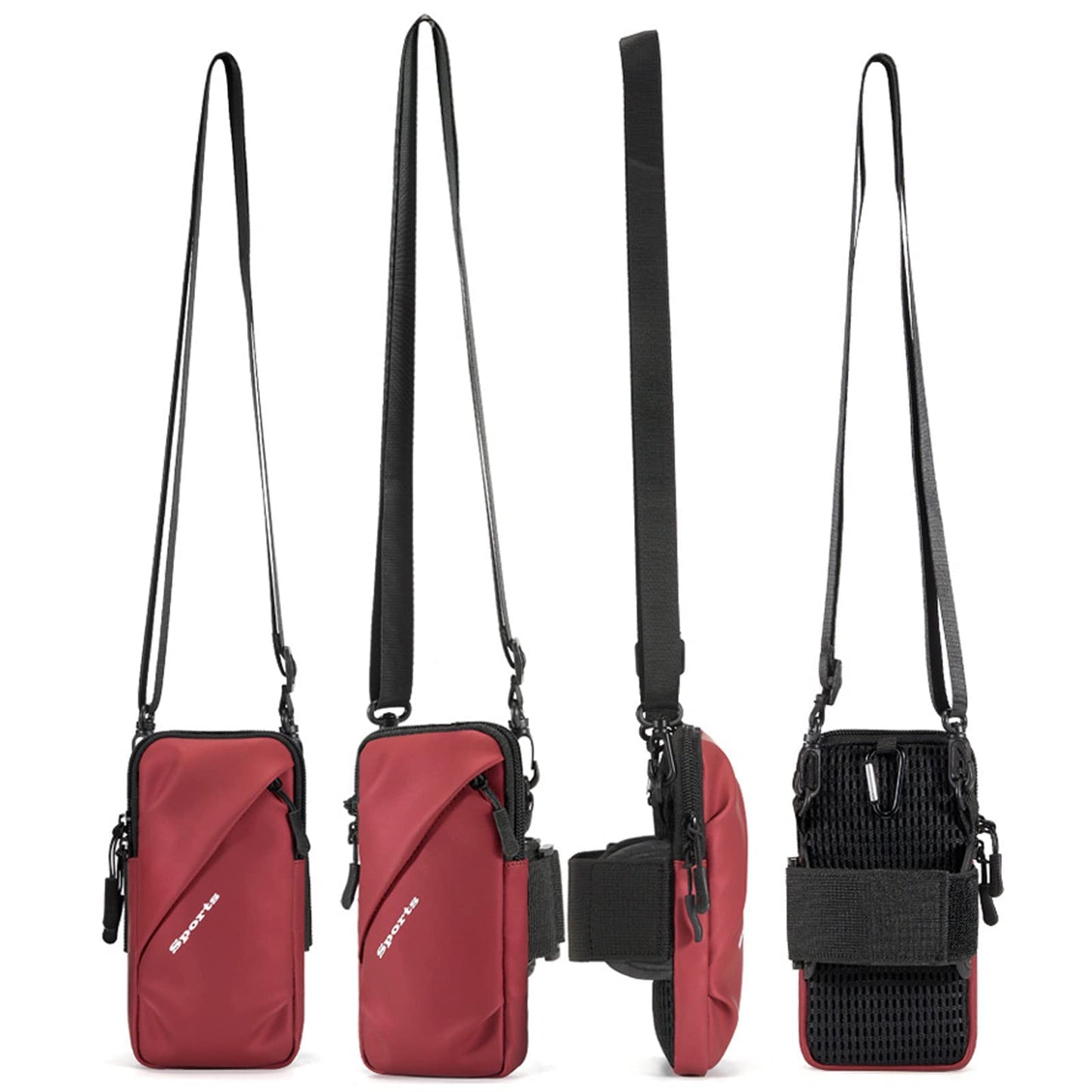 Universal Running Phone Arm Band – Waterproof, Dual Pocket, Adjustable Strap, Breathable Mesh, Fits Phones Up to 6.7 Inches, Crossbody & Waist Clip (Red) - Image 8