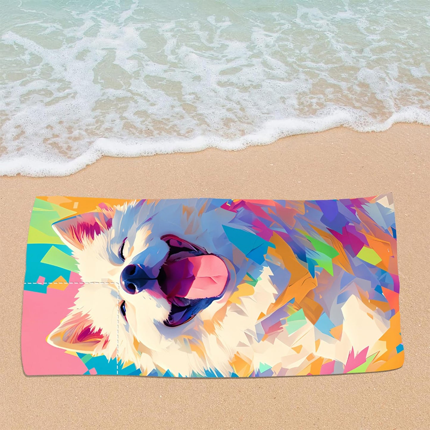 Dual-Function Foldable Beach Towel with Built-in Backpack – Soft Microfiber Towel & Compact Carry Bag in One, 55-Inch Large Size for Swimming, Travel, Picnic (Dog,Colorful) - Image 6