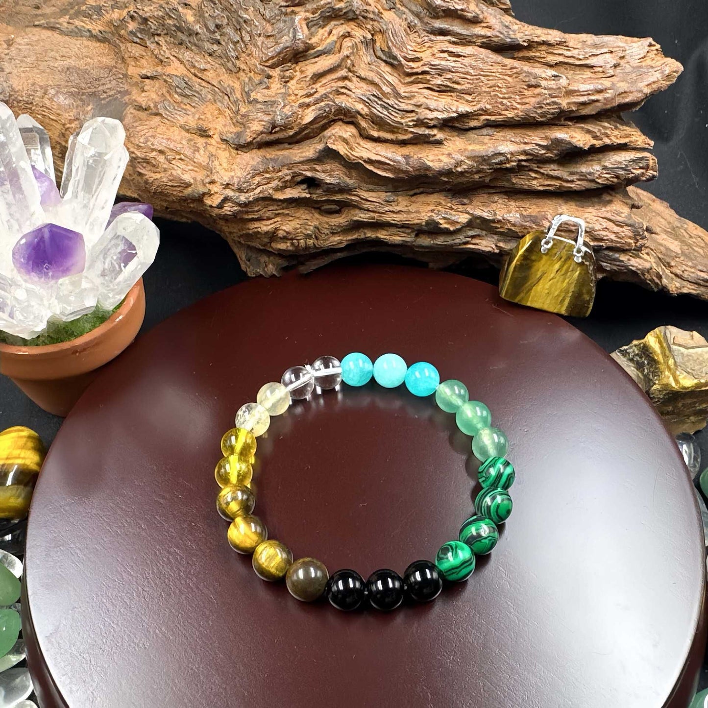 8mm Natural Stone Wealth Bracelet for Women & Men – Tiger Eye, Citrine, Malachite, Aquamarine Beaded Stretch Jewelry to Attract Money and Abundance - Image 6