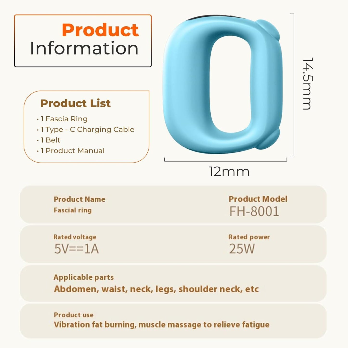 Portable Heated Fascia Ring Massager with 5-Speed Vibration & USB-C Charging – Deep Tissue Muscle Relief for Neck, Back, and Shoulders (Blue) | Other Colors Available In-Store - Image 8