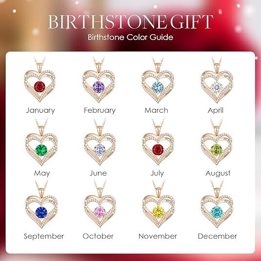 Forever Love Heart Birthstone Necklace: 925 Sterling Silver Personalized Jewelry for Mom, Wife, Friend with 12 Month Stone Options(red diamond,January) - Image 6