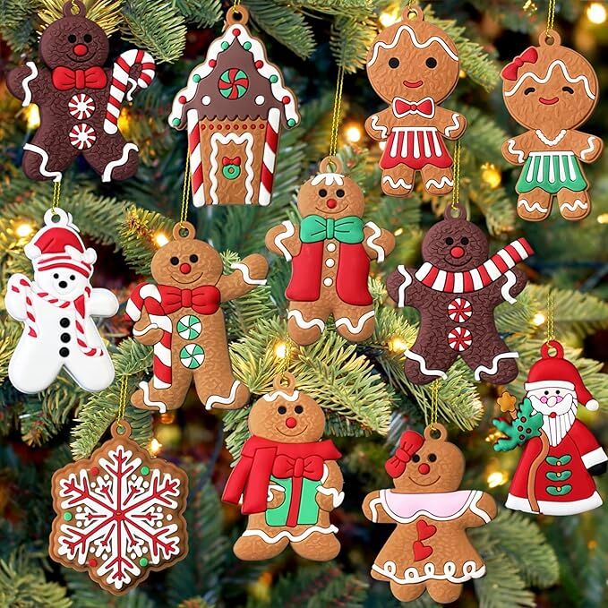 24pcs Christmas Ornaments Cute Snowman Xmas Tree Decorations Santa Claus Plastic Figurines Ornaments with Sugar Cookie House for Christmas Tree Hanging Party DIY Decor 3 Inch Tall - Image 2