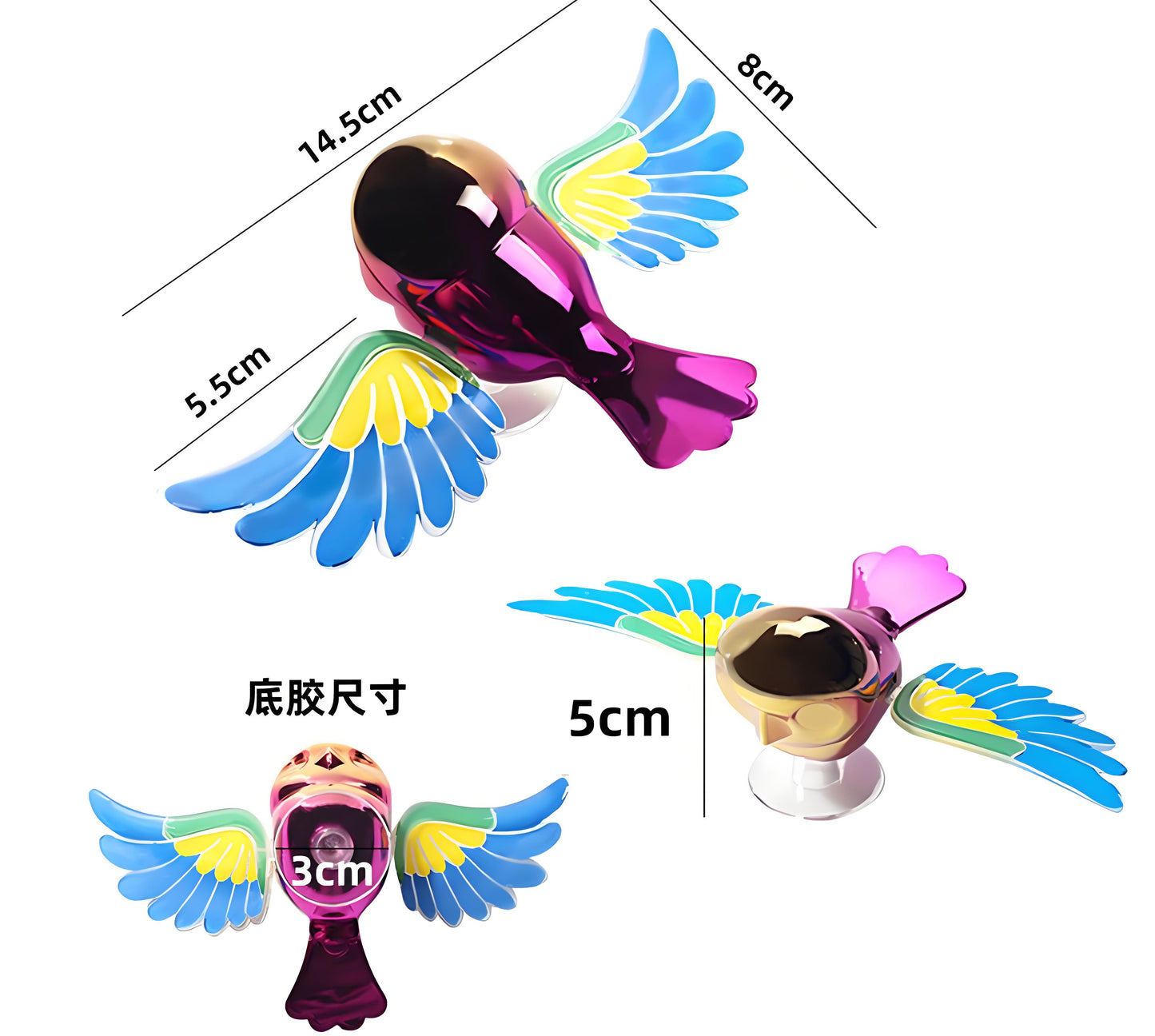 30km/h Wing-Flapping Car Bird Decoration (2-Pack): Red & Blue Wing Ornaments with Strong Adhesive for Car, Mirror, Motorcycle, Helmet - Image 6