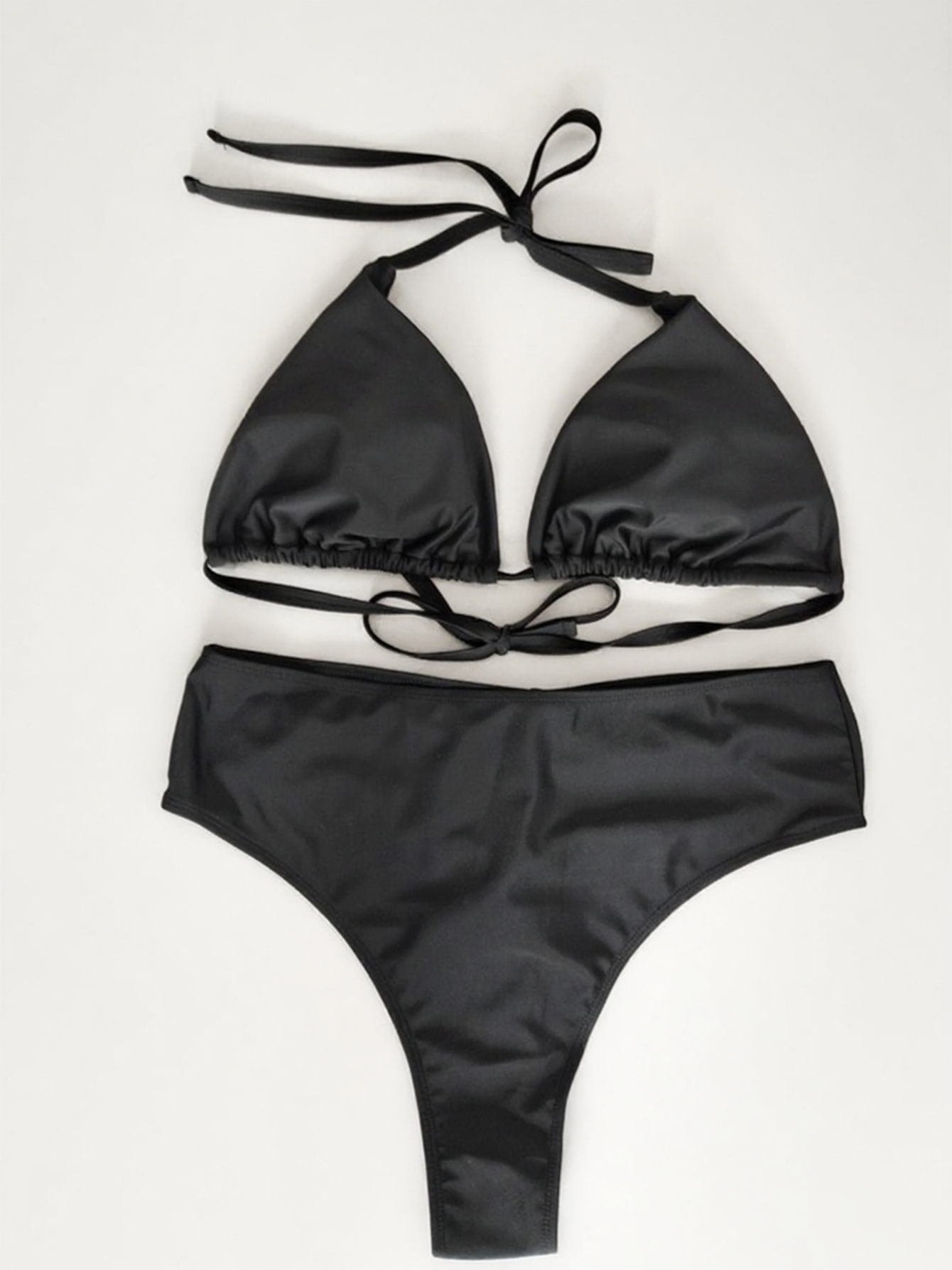 High-waist Design for Shaping the Buttocks Pure Black Bikini Plus Size 1XL - Image 3