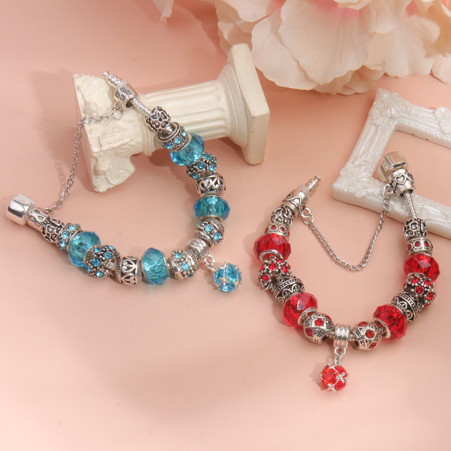 Ethnic Crystal Bead DIY Bracelet Red Alloy Electroplated Big Bead Bracelet(19cm) - Image 7