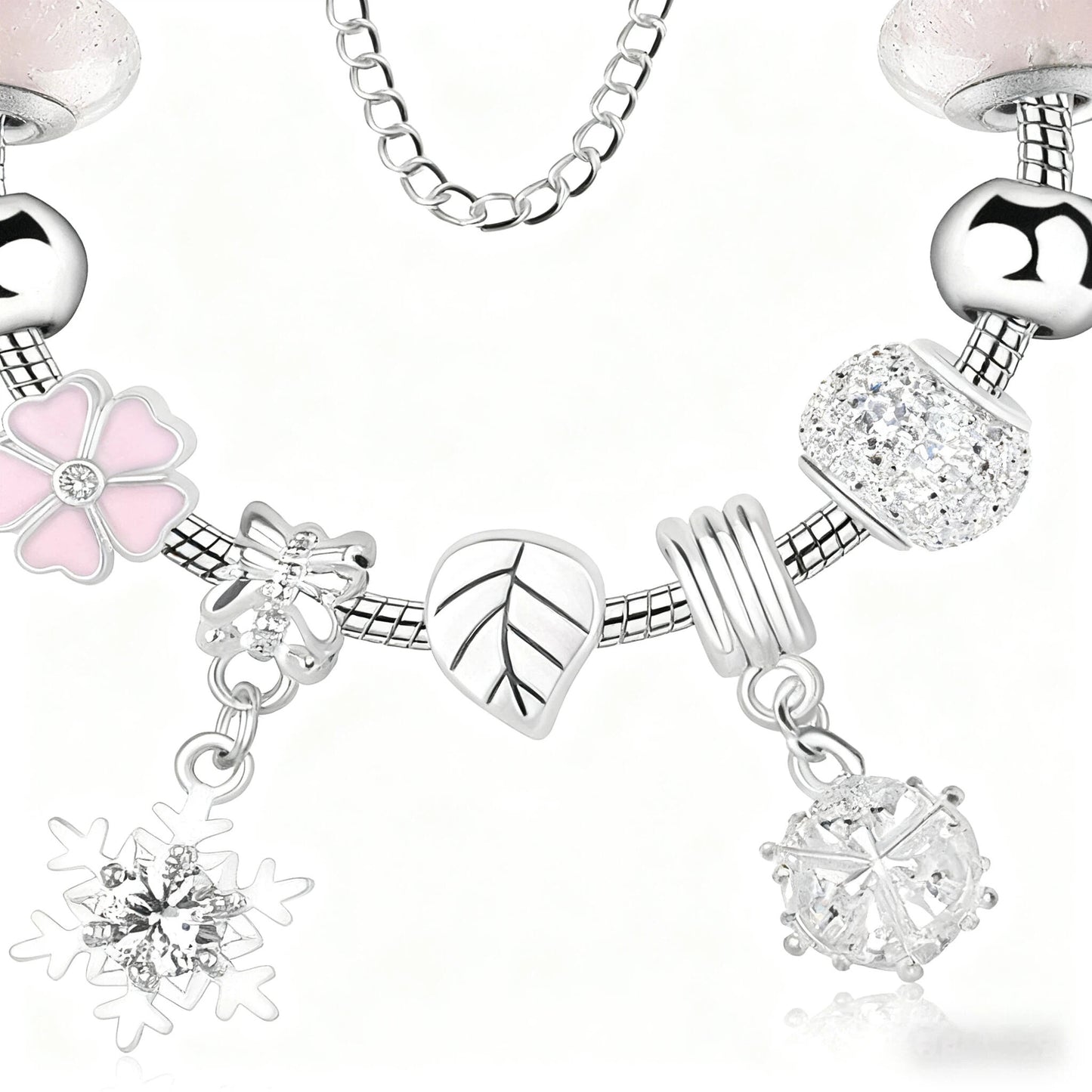 Women’s Rhinestone Cherry Blossom & Snowflake Pendant Bracelet(20cm) - Image 4