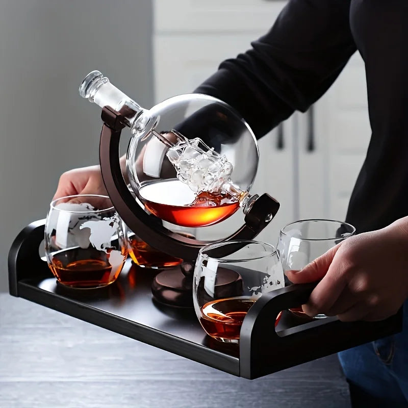Globe Whiskey Decanter Set Lead-Free Glass Carafe - Image 6