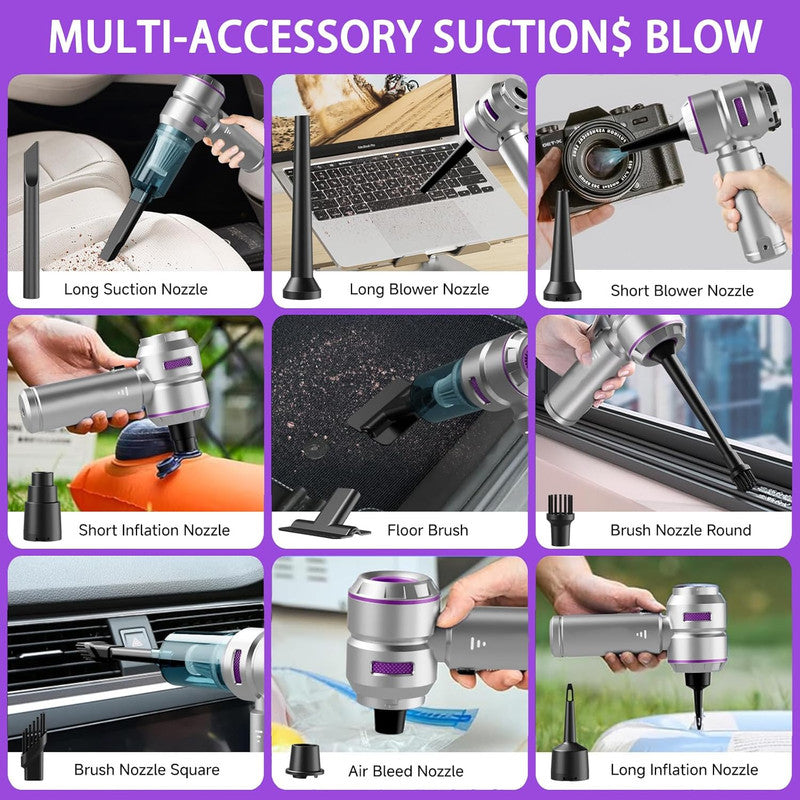 Car Vacuum Cleaner,19000PA High Power Mini Vacuum Cleaner,Rechargeable Handheld Vacuum,Portable Cordless Compressed Air Duster Air Blower for Car Home-Purple - Image 7