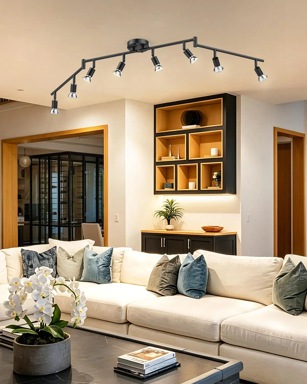 Black Track Lighting Fixture Ceiling, LED Flexible Track Lights with Swing Arm, 8-Light Directional Black Flush Mount Ceiling Spotlight for Kitchen, Living Room (GU10 Bulbs NOT Included) - Image 9