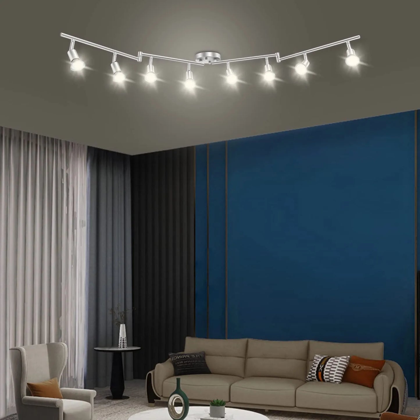 8 Lights LED Track Lighting Kit, Foldable Ceiling Spot Lighting with Flexibly Rotatable Head, Track Light for Kitchen Hallway Room Closet, GU10 Bulbs Not Included (Brush Nickel 8 Heads) - Image 7
