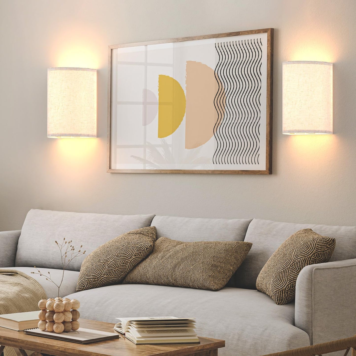Battery Operated Wall Sconces Set of Two, Rechargeable Wall Lamp with Remote, 3 Colors Dimmable Fabric Wireless Sconces Wall Decor Set of 2 with Timer for Bedroom Living Room - Image 6