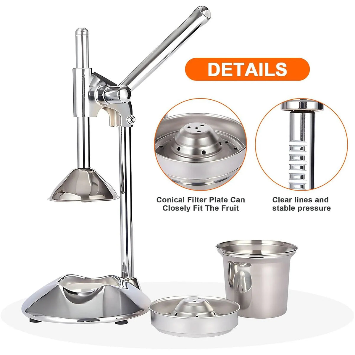 Manual Juicer Press | Stainless Steel, Commercial Grade & Easy to Clean, Hand Press for Citrus/Orange, Professional Fruit Squeezer, Silver - Image 7