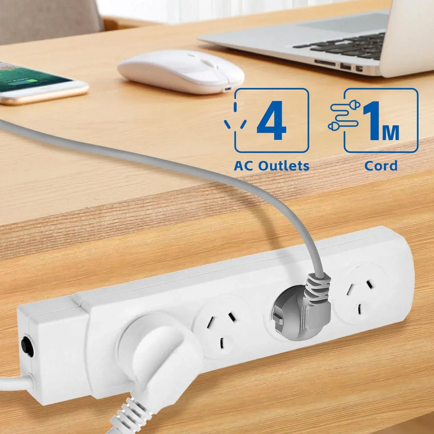 4 Outlet Power Board With Surge Protection with Individual Switches 1M Lead Cable - Image 5