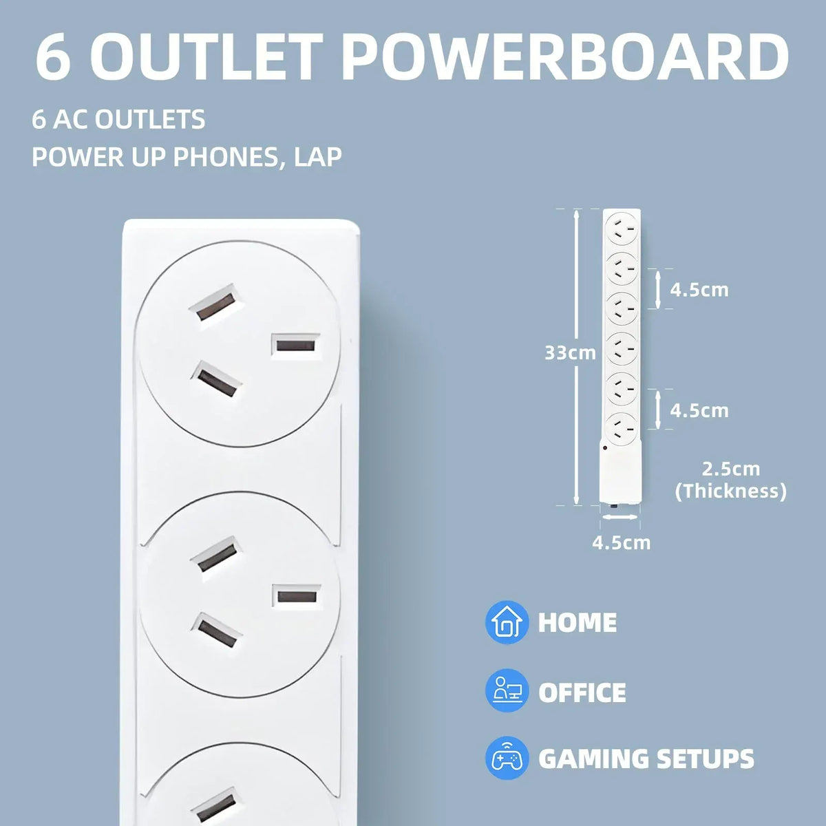 6 Outlet Power Board With Surge Protection 1M Lead Cable - Image 5