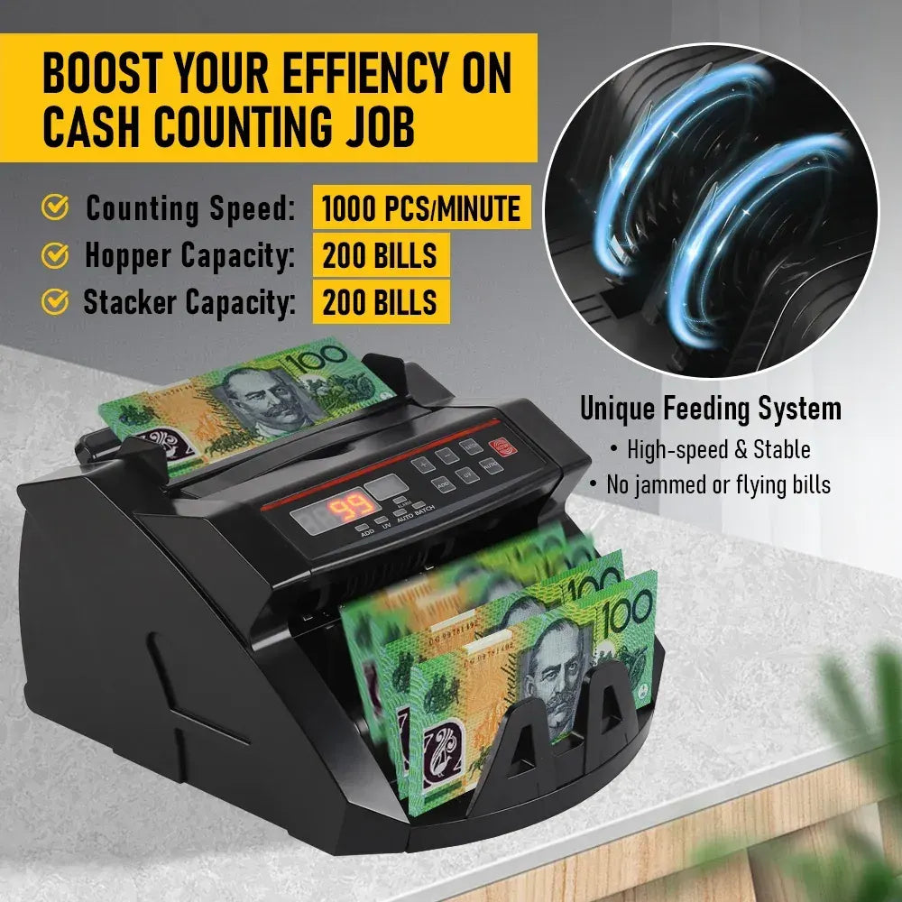 Automatic AUD Money Counter Machine With UV/MG/IR Detection, High-Speed Banknote Counter & Digital Display(29.2x24.6x17.8cm) - Image 5