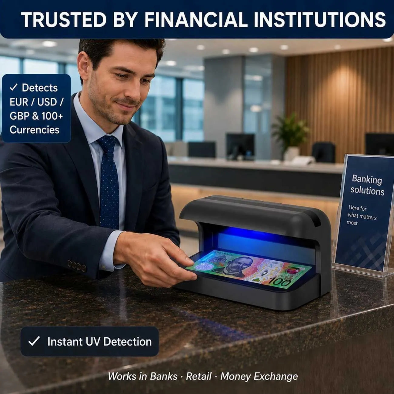 365nm UV Money Detector with Auto Sensor, Counterfeit Currency Verifier, Banknote & Document Checker for AUD, USD, EUR, GBP, CNY & More - Image 7