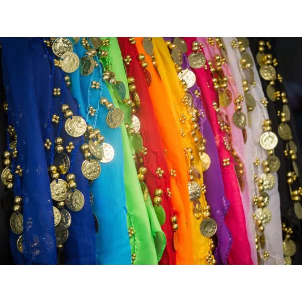 Belly Dance Hip Scarf with 128 Gold Coins, Mardi Gras Carnival Performance Belt Costume - Image 5