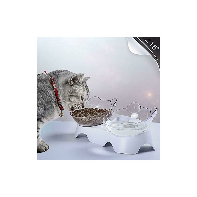 Double Cat Bowls, Orthopedic Pet Bowl Anti-vomiting, Cat Food Bowl Water Bowl Dog Bowl, Angled Cat Bowl Protects the Spine, 15° Inclined Bowl - Image 5