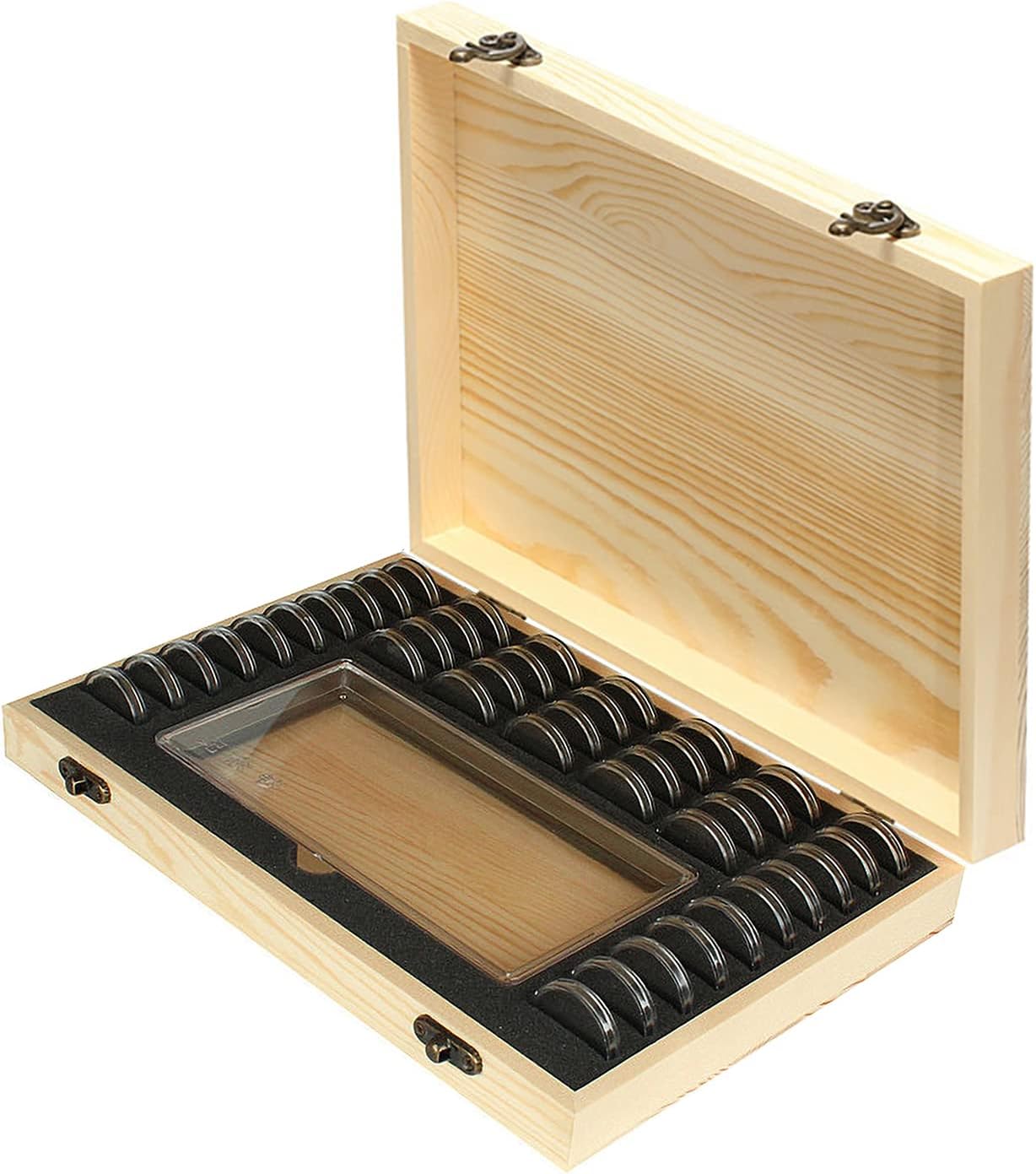 Wooden Coin Capsules Holder Case, Coin Storage Box Banknotes Collection Holder with Lock, Coin Collector Organizer Coin Display Commemorative Case for 40 Coins and 100 Banknotes - Image 4