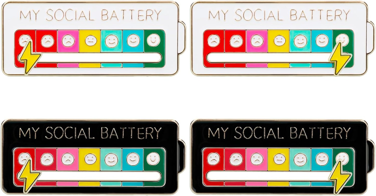 4PCS Social Battery Pin,My Social Battery Slider Pin,Funny Interactive Brooch Pins Lapel,Mood Enamel Pins 7 Days a Week for Backpacks Hat Bags Scarves Clothing - Image 4