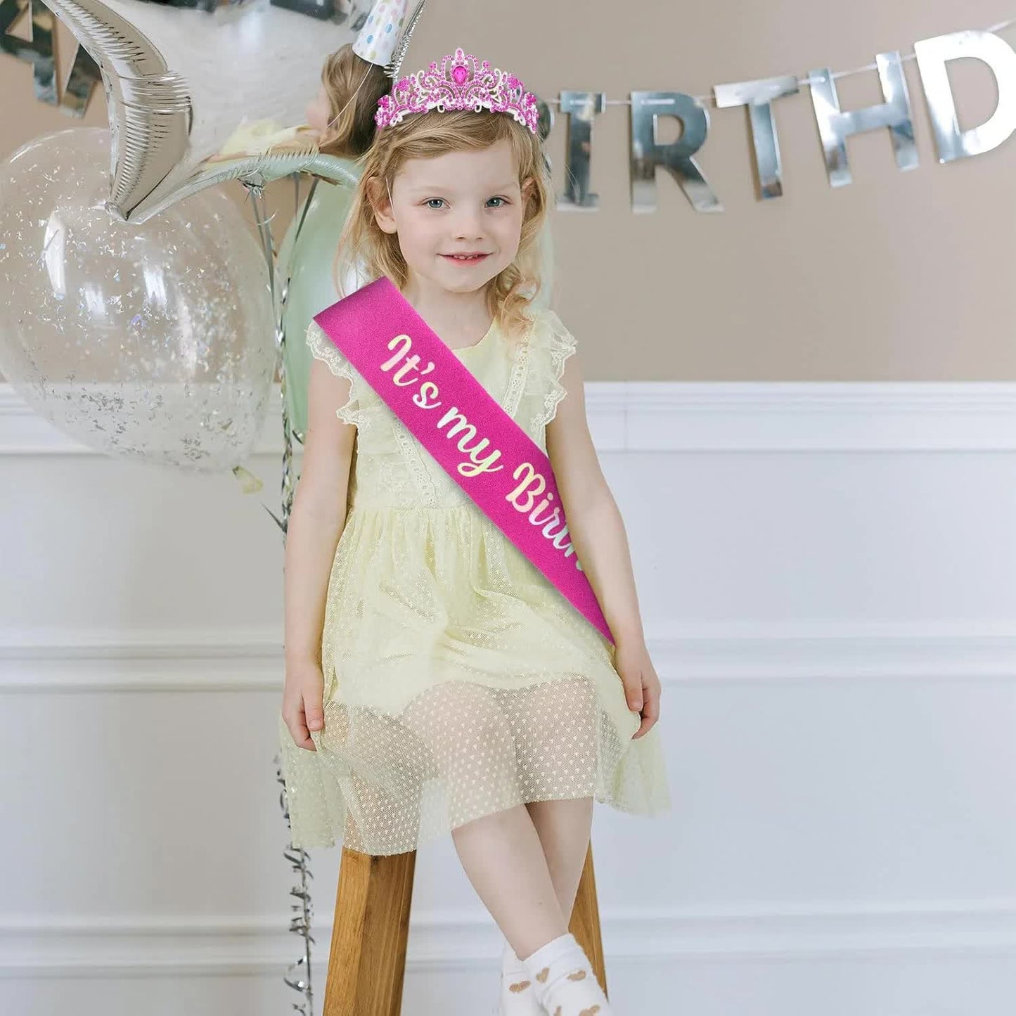 Hot Pink Birthday Headband & Crown - Happy Birthday Princess Tiara for Women & Girls - Party Decorations - Image 4