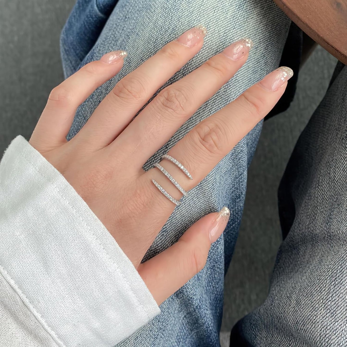 Sterling Silver Wrap Ring For Women Hug Ring Twist Ring 925 CZs Entwined Line Thumb Ring Dainty Statement Rings Multi Lanyed Wedding Band Jewelry Gifts for Her US Size 5-8 - Image 4