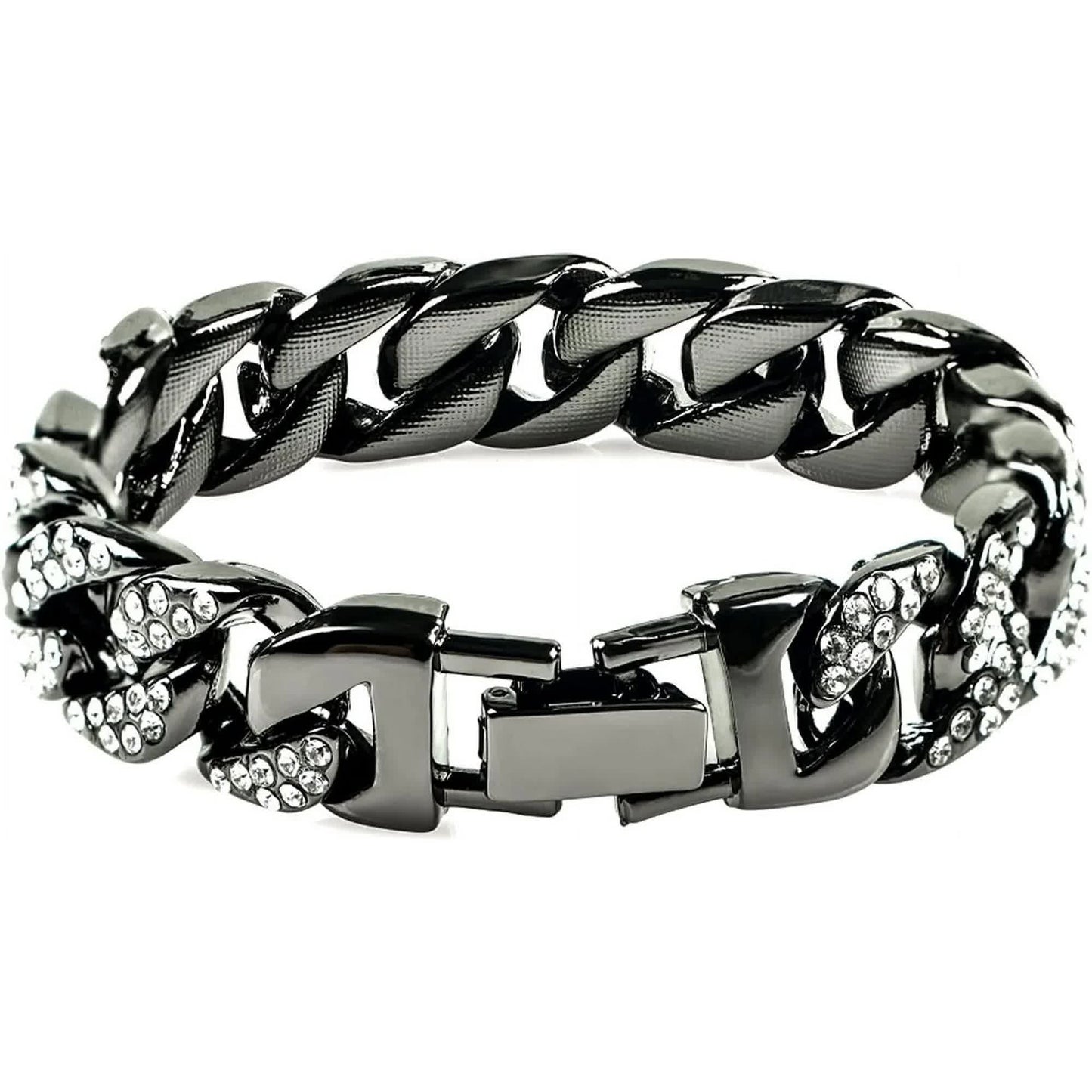 Mens Womens Cuban Link Bracelet Hip Hop Bracelet Gold Chain Bracelet Iced Out Curb Cuban 18k Gold Plated Bracelet With Clear Rhinestones (A-T-Black-8.74in) - Image 4