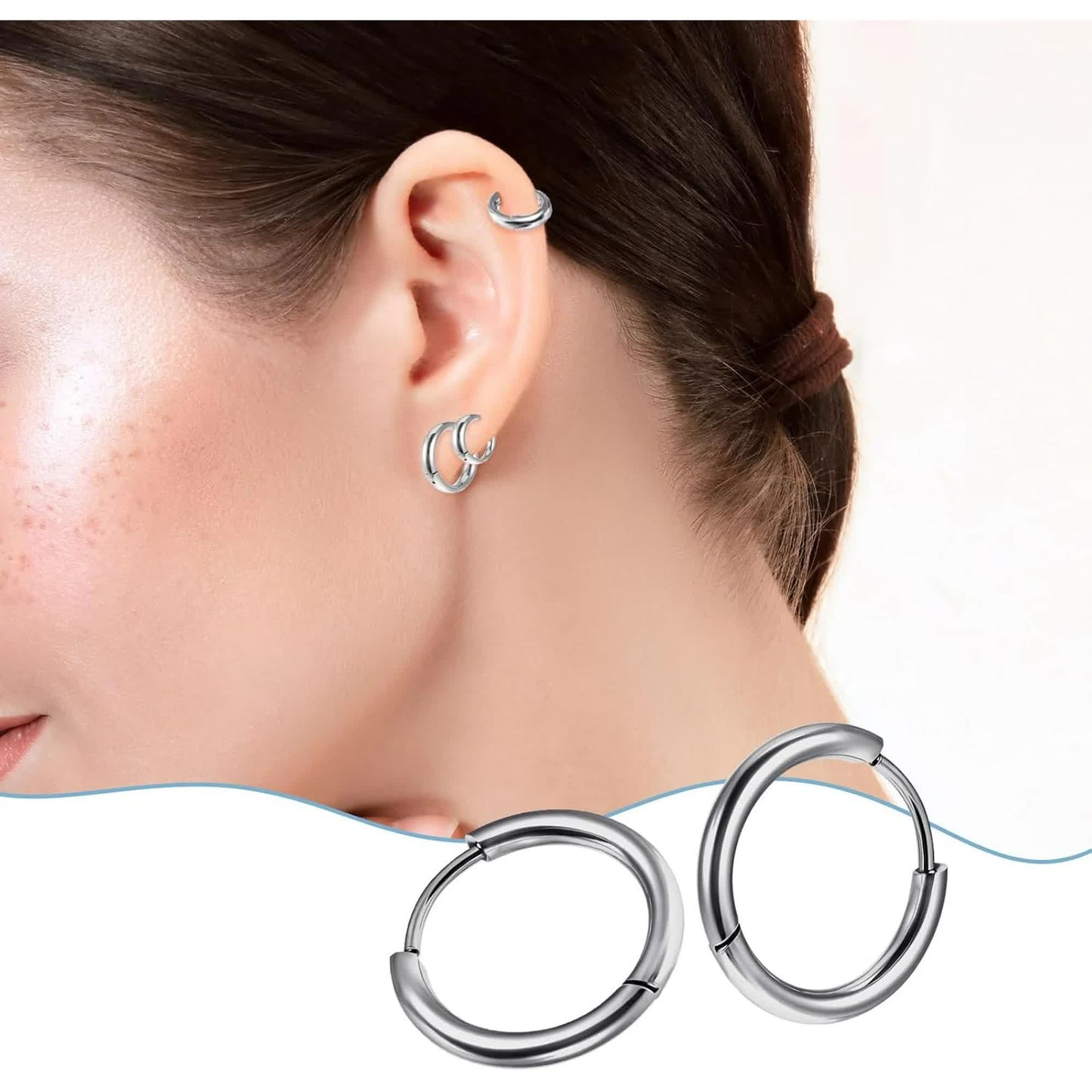 4 Pairs Stainless Steel Huggie Hoop Earrings Silver Small Hoop Earring For Women Men Mini 8mm 10mm 12mm 14mm Cartilage Helix Lobes Hinged Sleeper Earrings For Multiple Piercings - Image 4