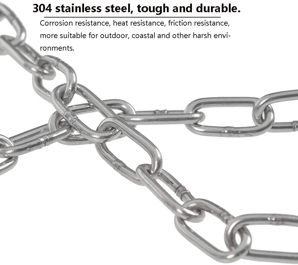 SUS304 Stainless Steel Chain Metal Chain Link Chain Small Light Duty Chain Utility Chain for Home Outdoor Camping Hanging Pet Chain Prevention Theft -Thickness 0.08 inches (2mm)- Length 9.8ft (3m) - Image 4