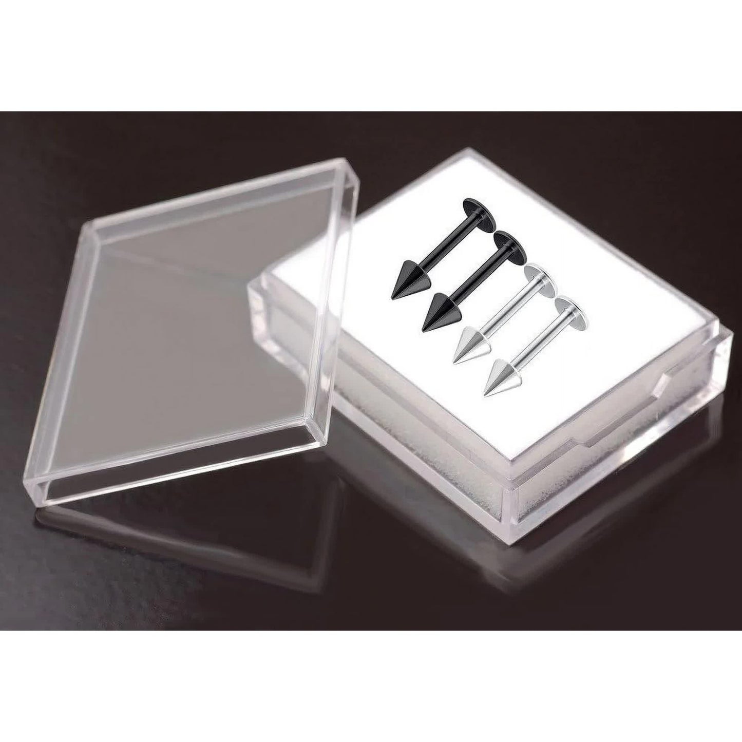 4pcs 16g Labret Stud Lip Ring Cartilage Tragus Snakebite Monroe Triple Forward Helix Conch Medusa Lobe Black Spike Pick Size - Image 4