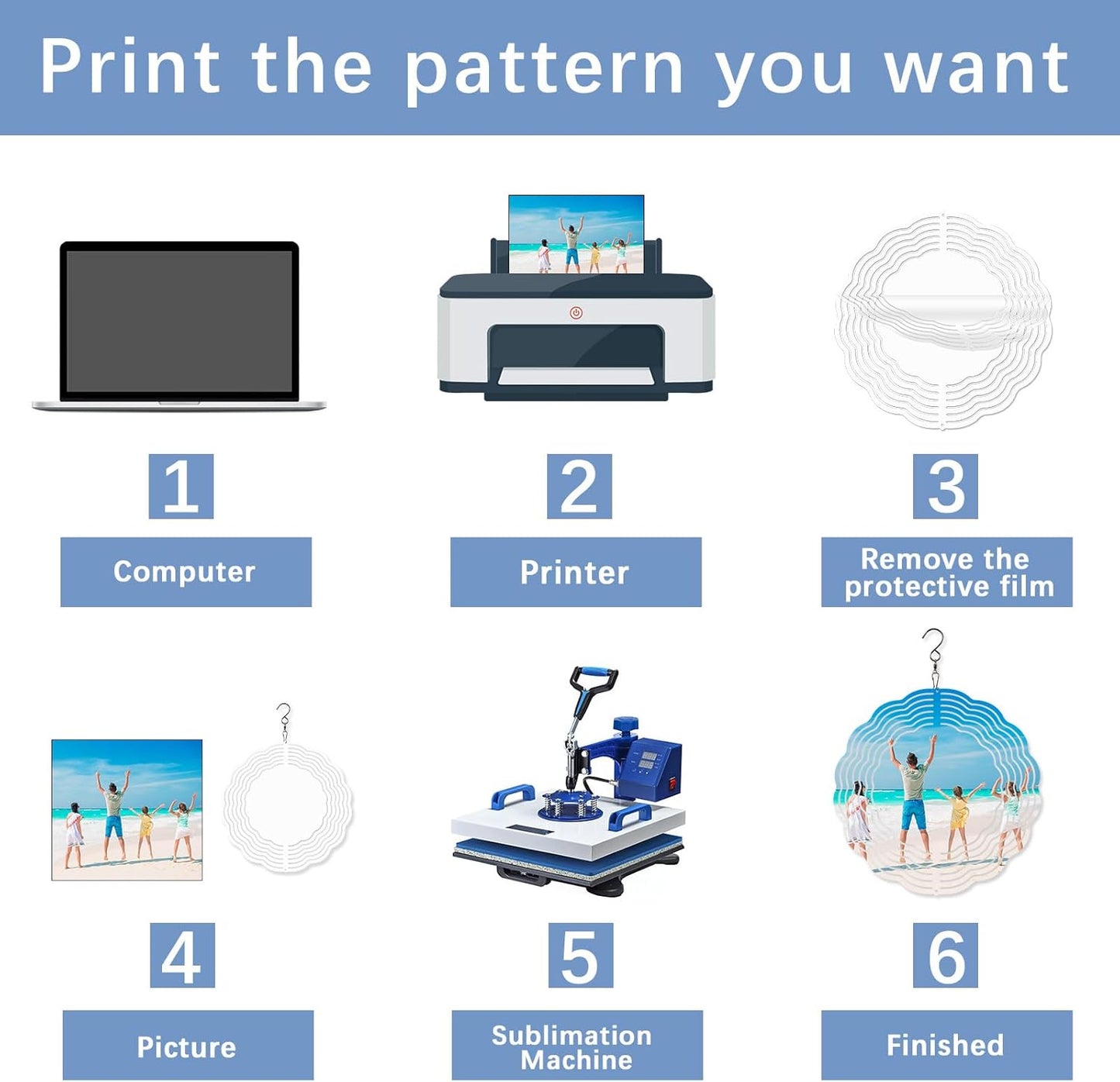 8 Pcs Sublimation Wind Spinner Blanks 8 Inch Bulk Aluminum Metal Sublimation Blanks Product Heat Press Transfer Outdoor Garden Decoration Sublimation Blank Wind Spinners for DIY Gift - Image 4