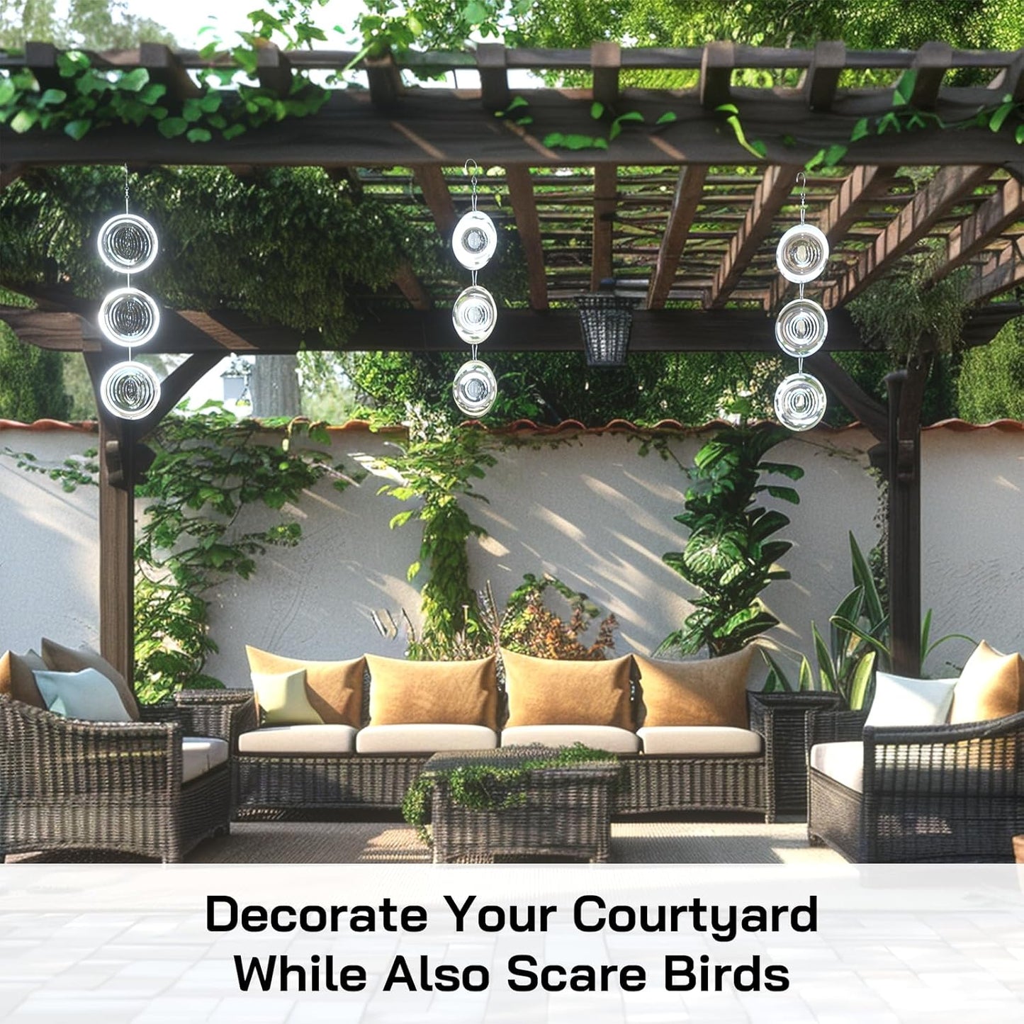 Bird Deterrents for Outside, Reflective 3D Stainless Steel Wind Spinners, Garden Decor, Bird Scare Devices to Keep Woodpeckers, Pigeons Away from Your House, Patio, Orchards - Image 4
