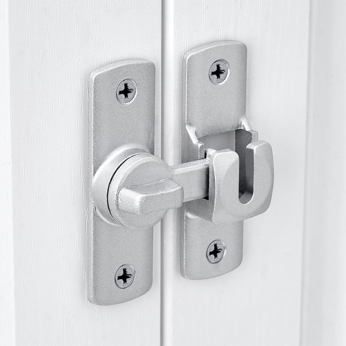 Silvery Barn Door Latches,90/180 Degree Gate Lock,Aluminum Alloy Right Angle Door Lock Latch,Flip Gate Latches Hardware,Door Security Sliding Door Latch Lock fo Cabinets,Barn Door,Bathroom Silvery - Image 4