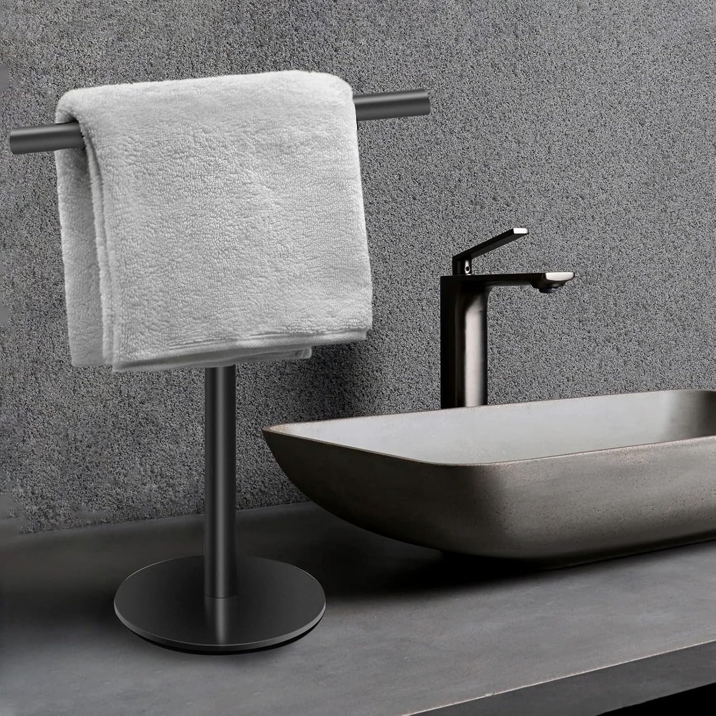 Hand Towel Holder Stand for Bathroom Vanity Countertop Matte Black T-Shape Towel Bar Rack Stand Towel Bar for Bathroom Kitchen Matte Black Matte Black - Image 4