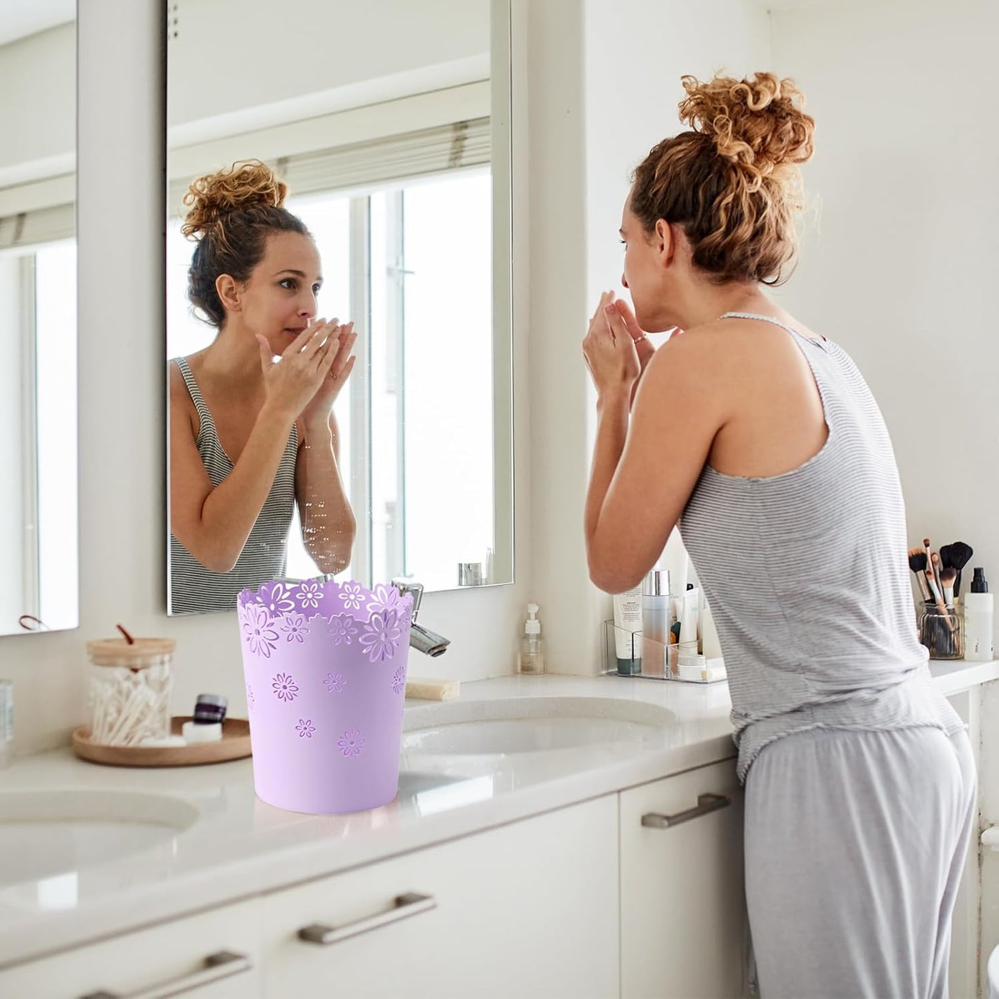 Mini Wastebasket Small Purple Trash can Office Plastic Garbage Can for Bathroom Vanity Desktop Office or Living Room (Purple, Mini) Purple Mini - Image 4